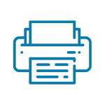 Blue printer icon with a sheet of paper showing text lines.